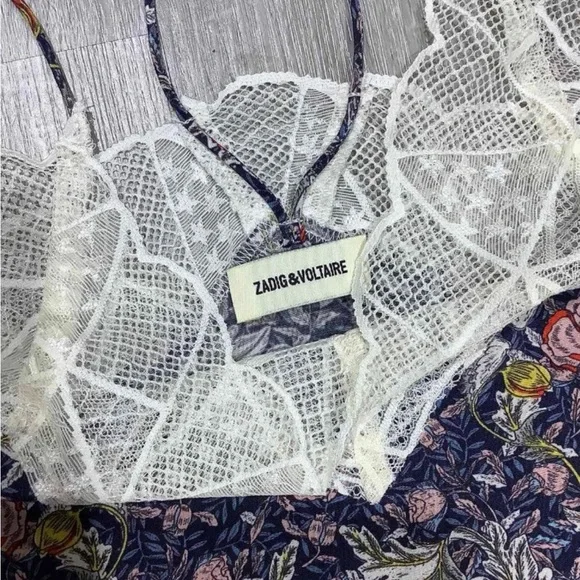 Zadig & Voltaire Rivali Lace Floral Slip Midi Dress Navy Blue Skulls Small NWOT - Picture 5 of 10